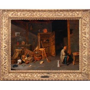 Intérieur d'atelier avec vieil homme assis attribué à David Ryckaert III