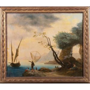Fishermen On A Mediterranean Coast In The Style Of Vernet, 19th Century
