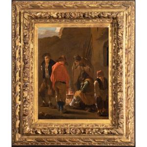 Peasants Around A Fire, Holland 17th Century, Entourage Of Karel Dujardin