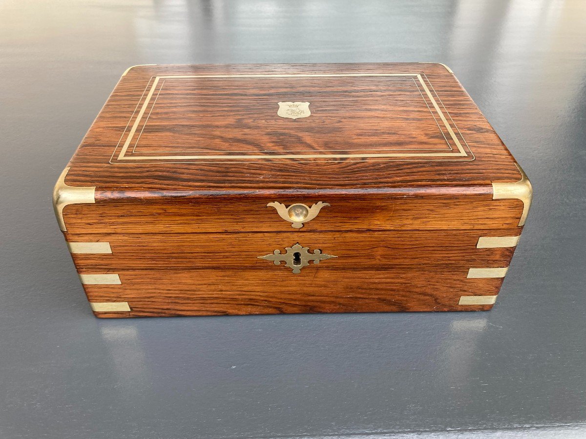 19th Century Jewelry Box Rosewood And Brass 
