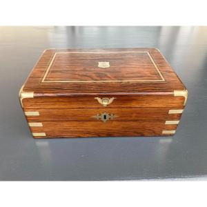 19th Century Jewelry Box Rosewood And Brass 