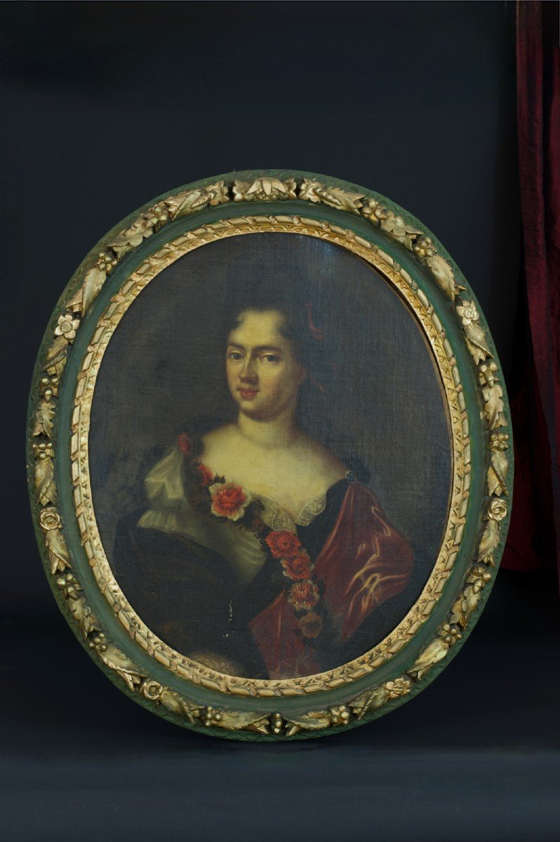 Francois De Troy Ent. Old Table Portrait Of Courtesan Woman 17th Ent. Frame-photo-2