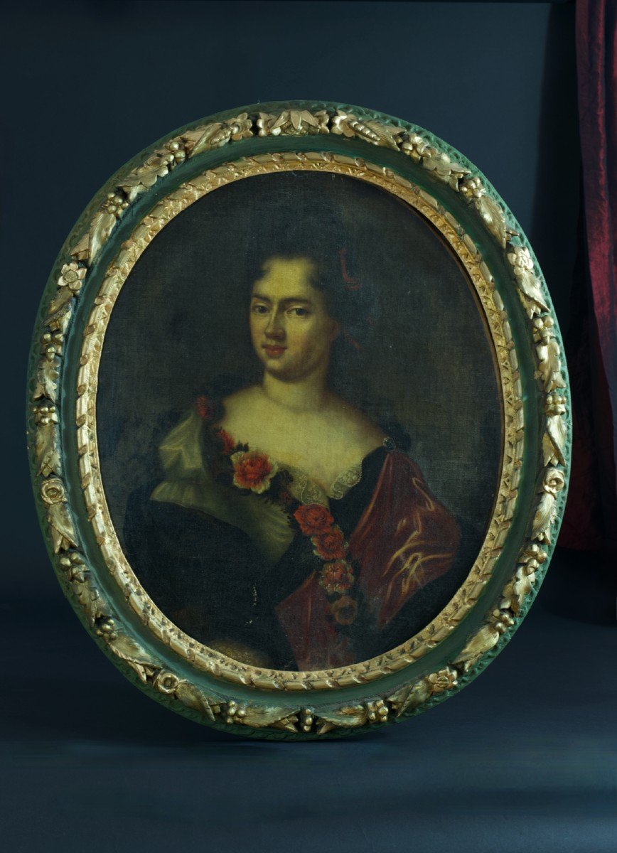 Francois De Troy Ent. Old Table Portrait Of Courtesan Woman 17th Ent. Frame-photo-3