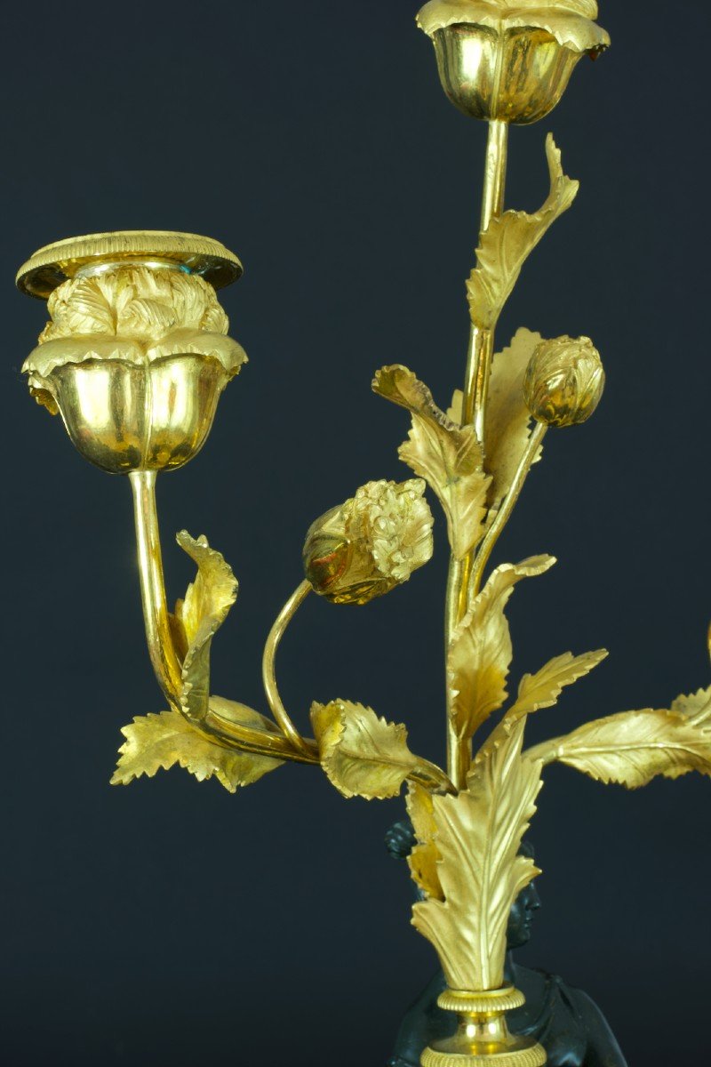 Old Large Candelabra Gilt Bronze Couple Ancient Rome 18th Gold Gilded 68cm X 2-photo-2