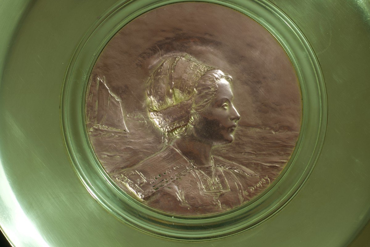 Ancienne Coupe En Bronze Dropsy Marine Portrait Bretonne Orsay Susse Frères 19e médaille-photo-4
