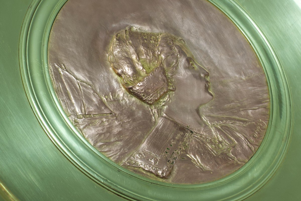 Ancienne Coupe En Bronze Dropsy Marine Portrait Bretonne Orsay Susse Frères 19e médaille-photo-5