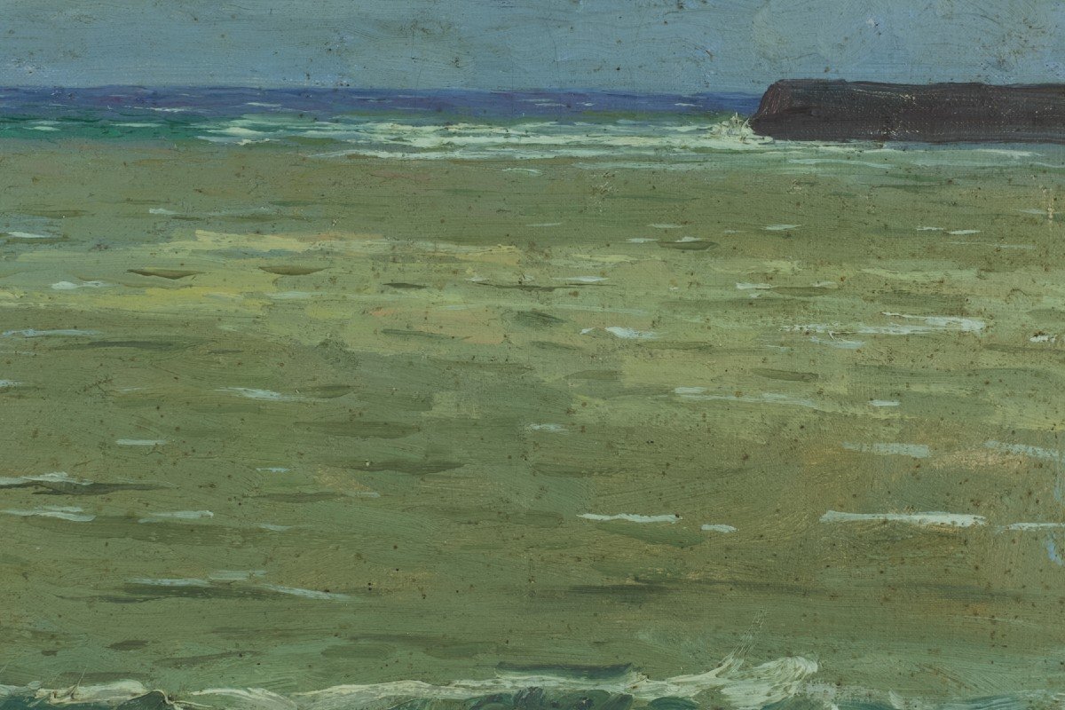 Charles Jean Ogier Tableau Marine Bord De Mer Saint Jean De Luz Vague 1888 Pays Basque-photo-3