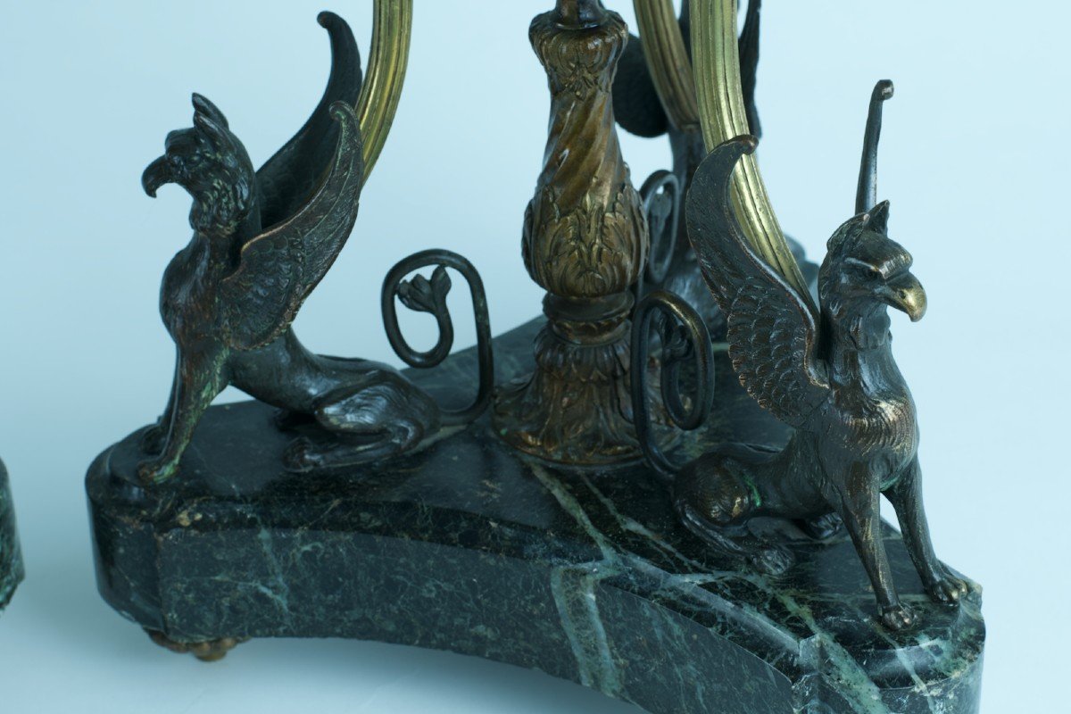 Philippe Thomire Cassolettes Vase Antique Bronze Marbre Femme Aulos Griffon-photo-4