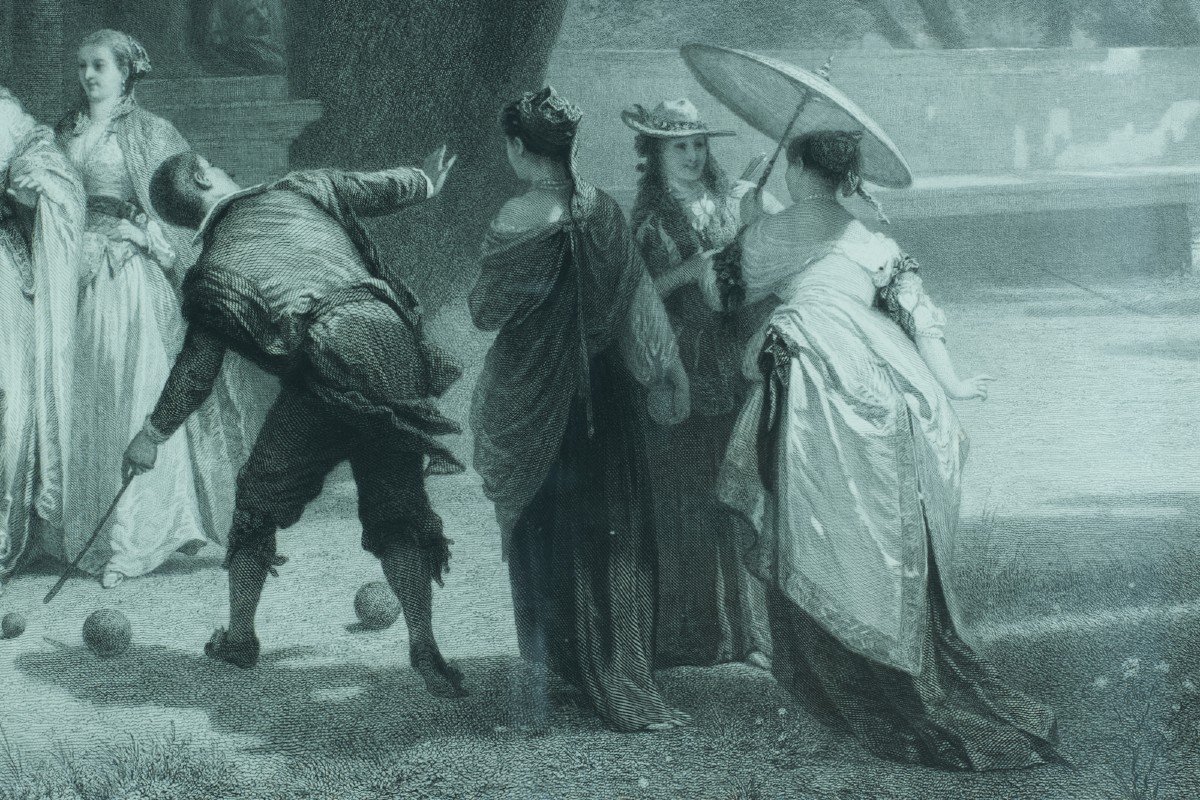 Old Engraving Petanque Ball Players Baron Girardet Goupil 19th