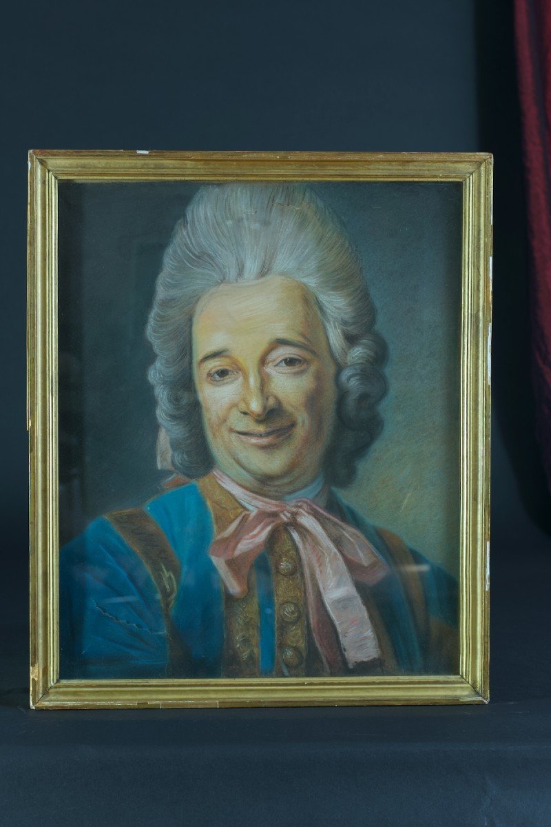 Quentin La Tour  Ancien Tableau Portrait d'Homme Perruque Musicien 18 ème Pastel-photo-3