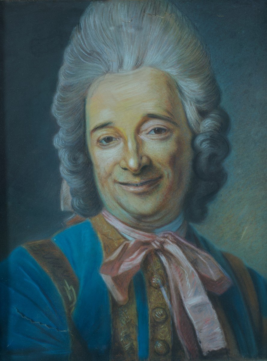 Quentin La Tour  Ancien Tableau Portrait d'Homme Perruque Musicien 18 ème Pastel-photo-1