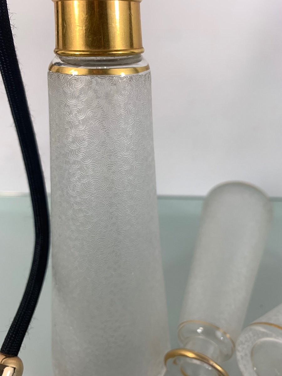 Saint Louis Cristal Ancien rare ensemble de 3 flacons parfum coniques  givré 19e-photo-2