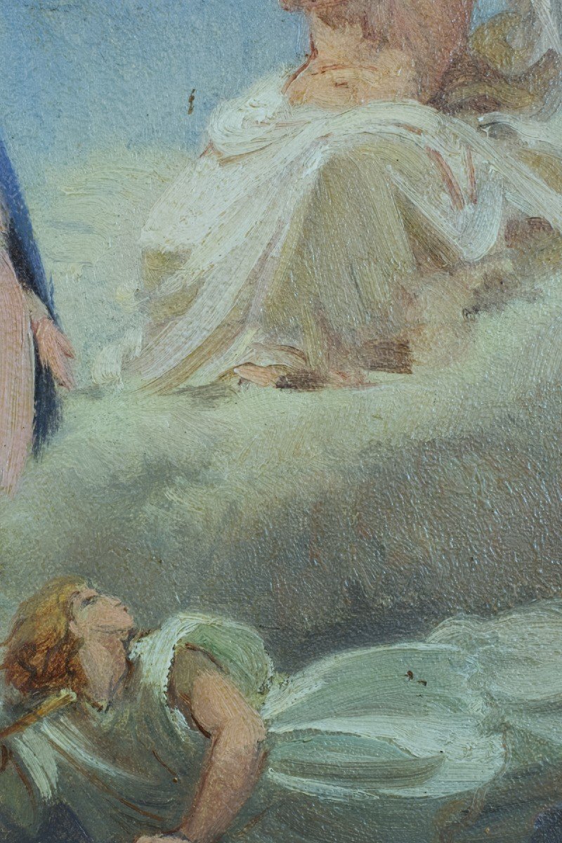 Beau Tableau Religieux Ancien Intercession Vierge Ange Ciel étude Sv Lenepveu 19 Néo classique -photo-1