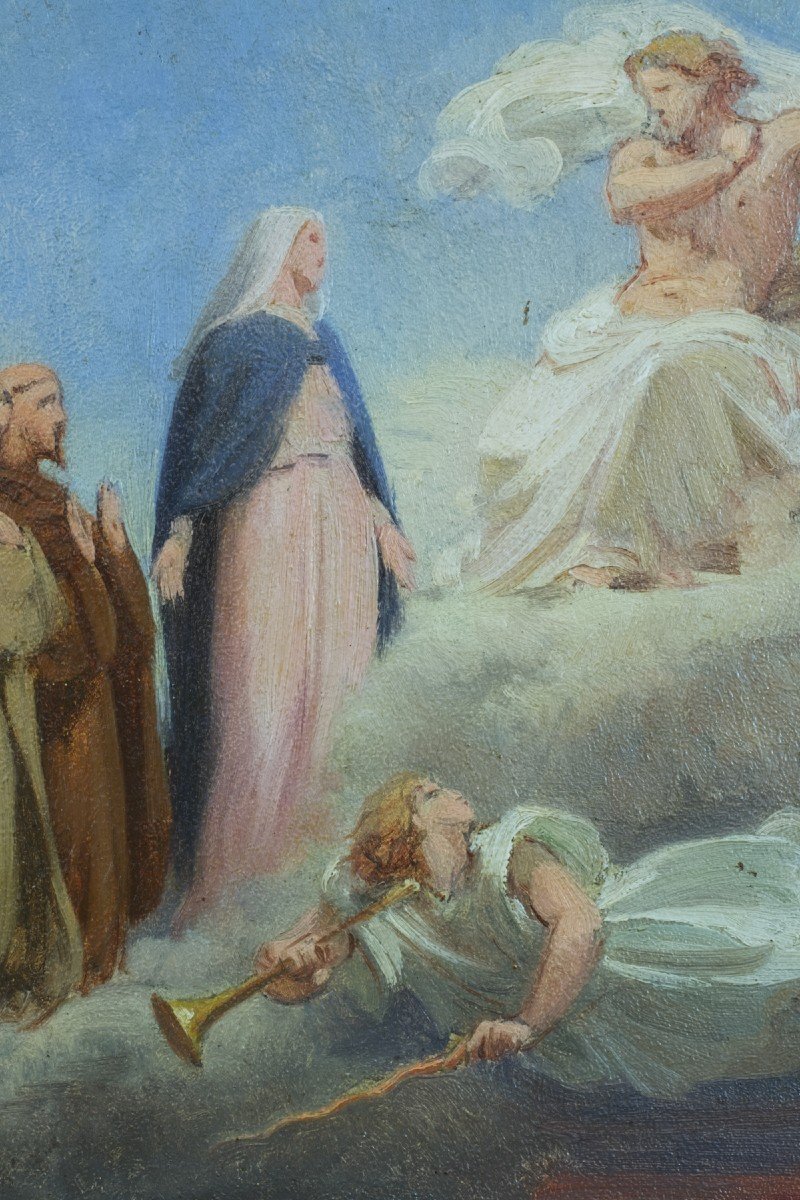 Beau Tableau Religieux Ancien Intercession Vierge Ange Ciel étude Sv Lenepveu 19 Néo classique 