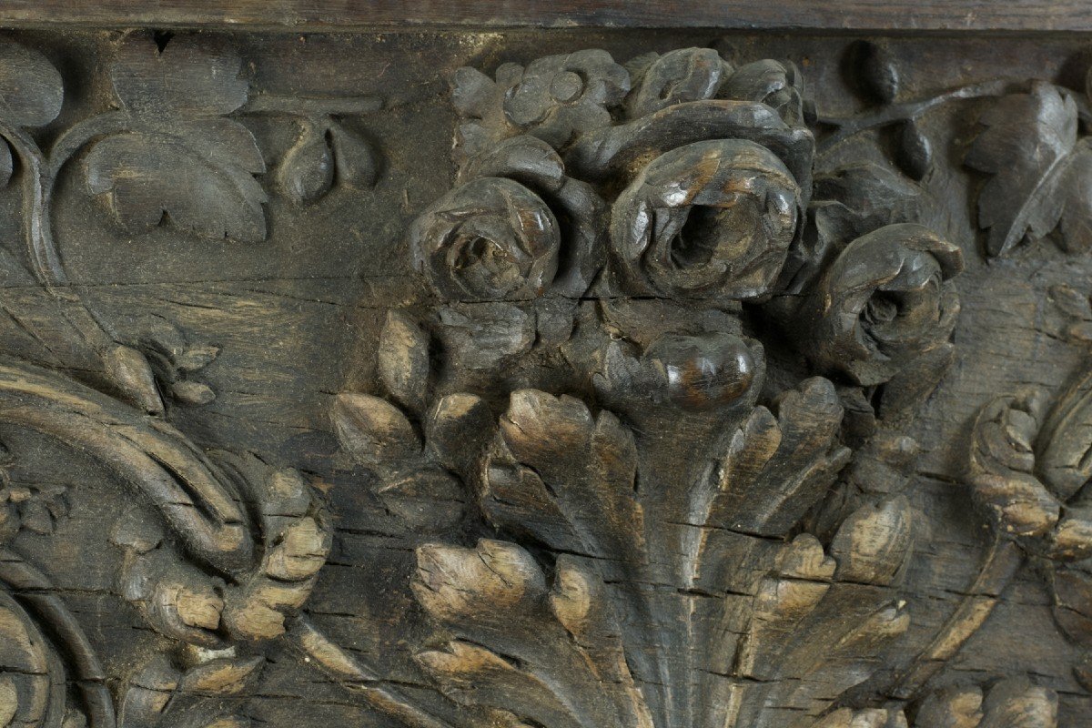 Large Old Carved Wood Facing Bouquet Of Flowers Baroque Gadroons Frieze 2m Woodwork-photo-4