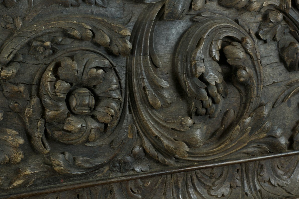Large Old Carved Wood Facing Bouquet Of Flowers Baroque Gadroons Frieze 2m Woodwork-photo-2