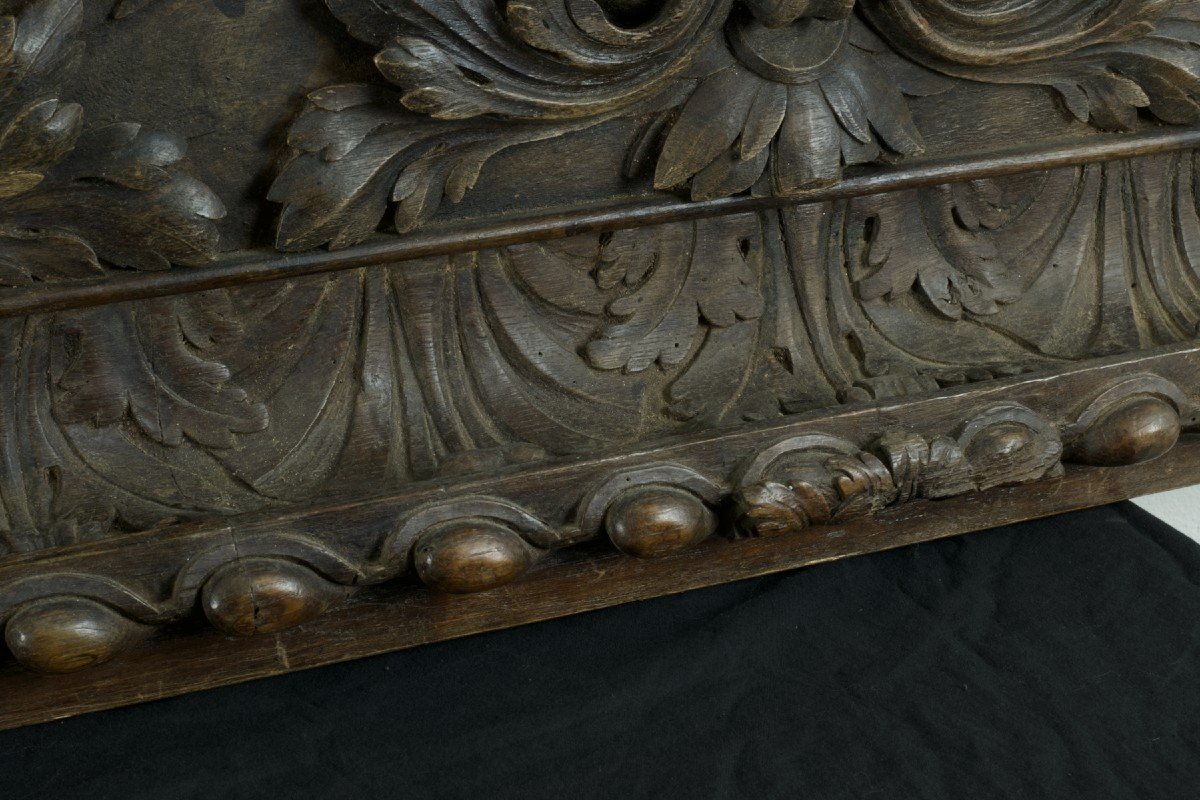 Grand Parement Ancien Bois Sculpté Bouquet De Fleurs Baroque Godrons Frise 2m Boiserie -photo-6