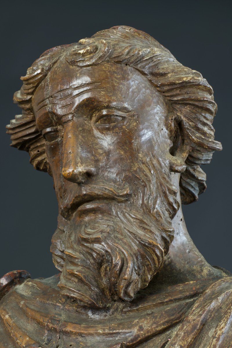 Grande Sculpture Bois Sculpté Baroque Portrait Saint évangéliste Apôtre 17 ème-photo-4
