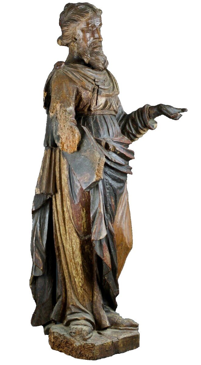 Grande Sculpture Bois Sculpté Baroque Portrait Saint évangéliste Apôtre 17 ème
