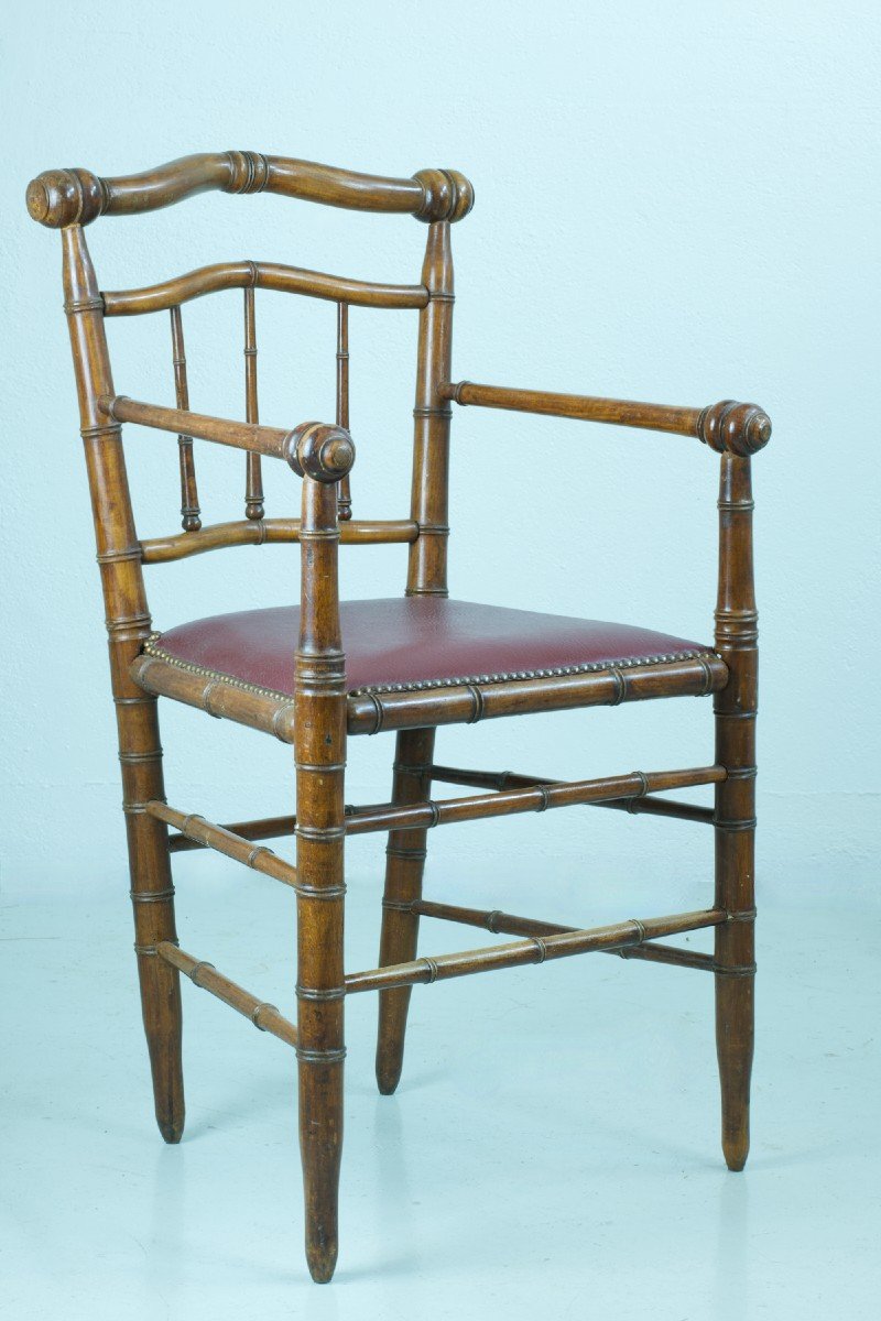 Large Old Armchair Carved Wood Cane Bamboo Anglo Indian Ceylon 19th-photo-2