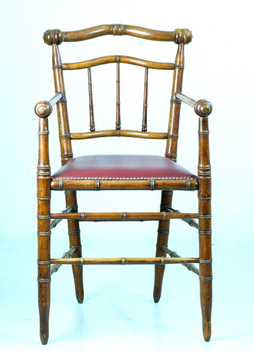 Large Old Armchair Carved Wood Cane Bamboo Anglo Indian Ceylon 19th-photo-4