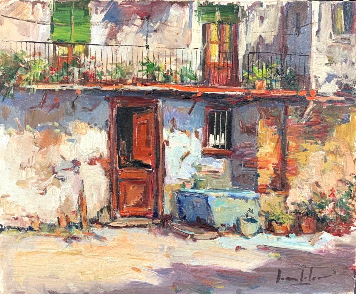 Joan Soler Ancien Tableau Impressionniste Cour De Maison Et Jardin En Espagne  Paysage hst-photo-1