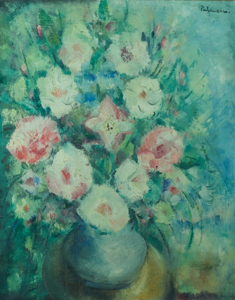 José Palmeiro Beautiful Old Painting Still Life Bouquet Of Peonies School Of Paris 30 '