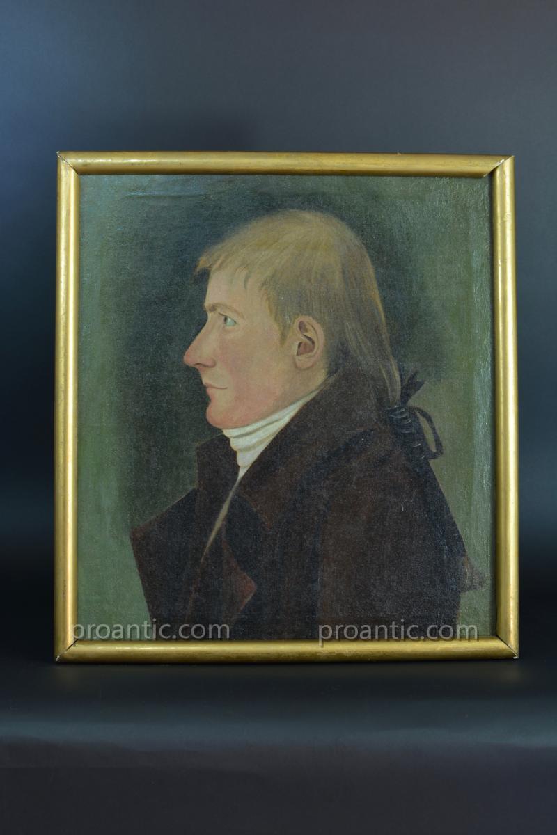 Tableau  Portrait Homme De Profil Au Catogan Normandie 18e St Carmontelle Hst -photo-2