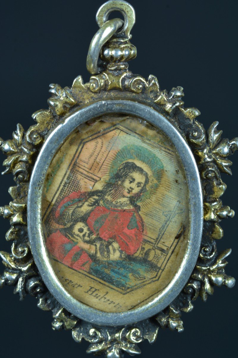 Ancien Reliquaire Relique En Argent 17 Thc St Appoline  St Marie Madeleine   Pendentif Médaillon-photo-4