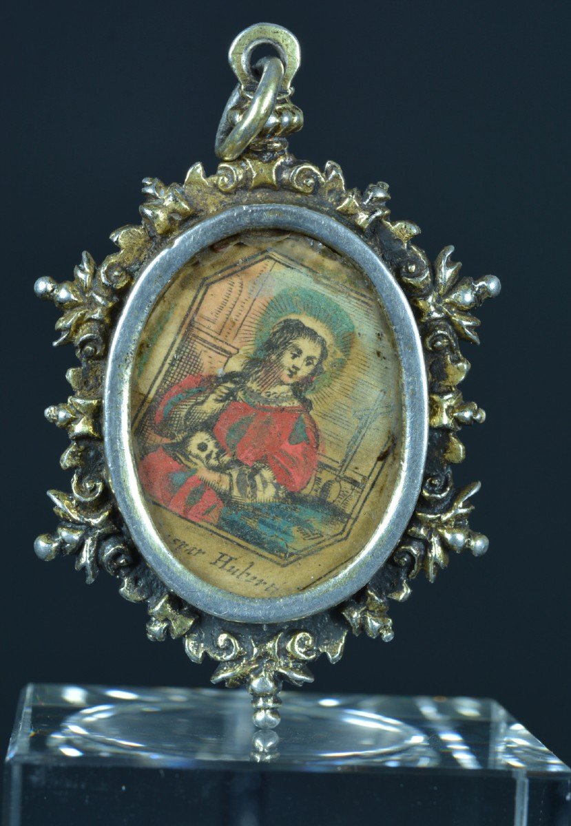 Ancien Reliquaire Relique En Argent 17 Thc St Appoline  St Marie Madeleine   Pendentif Médaillon-photo-1