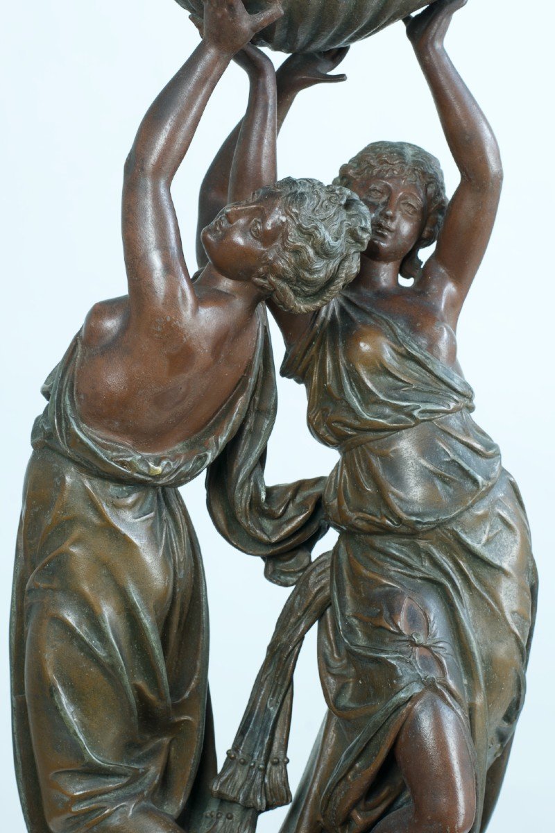 Old Large Pendulum Allegory Of Love Angel Nymph Pat. Bronze Marble 19th-photo-4