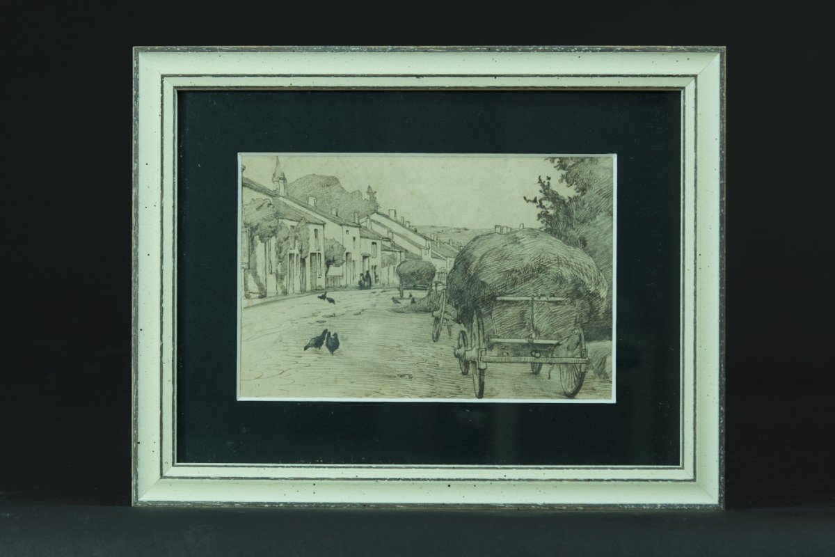 Gabriel Guerin Old Drawing Bourbonne-les-bains Animated View Meules Village 1900-photo-2