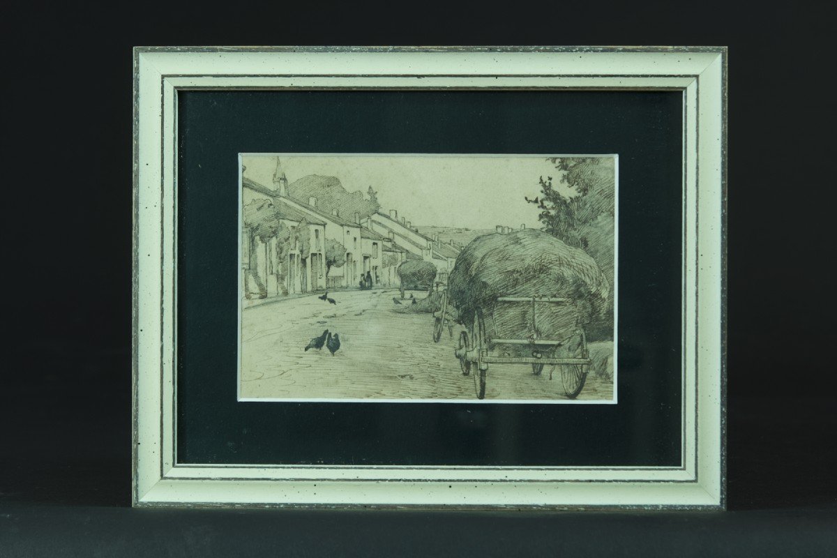Gabriel Guerin Ancien Dessin  Bourbonne-les-bains Vue Animé Meules Village 1900-photo-2