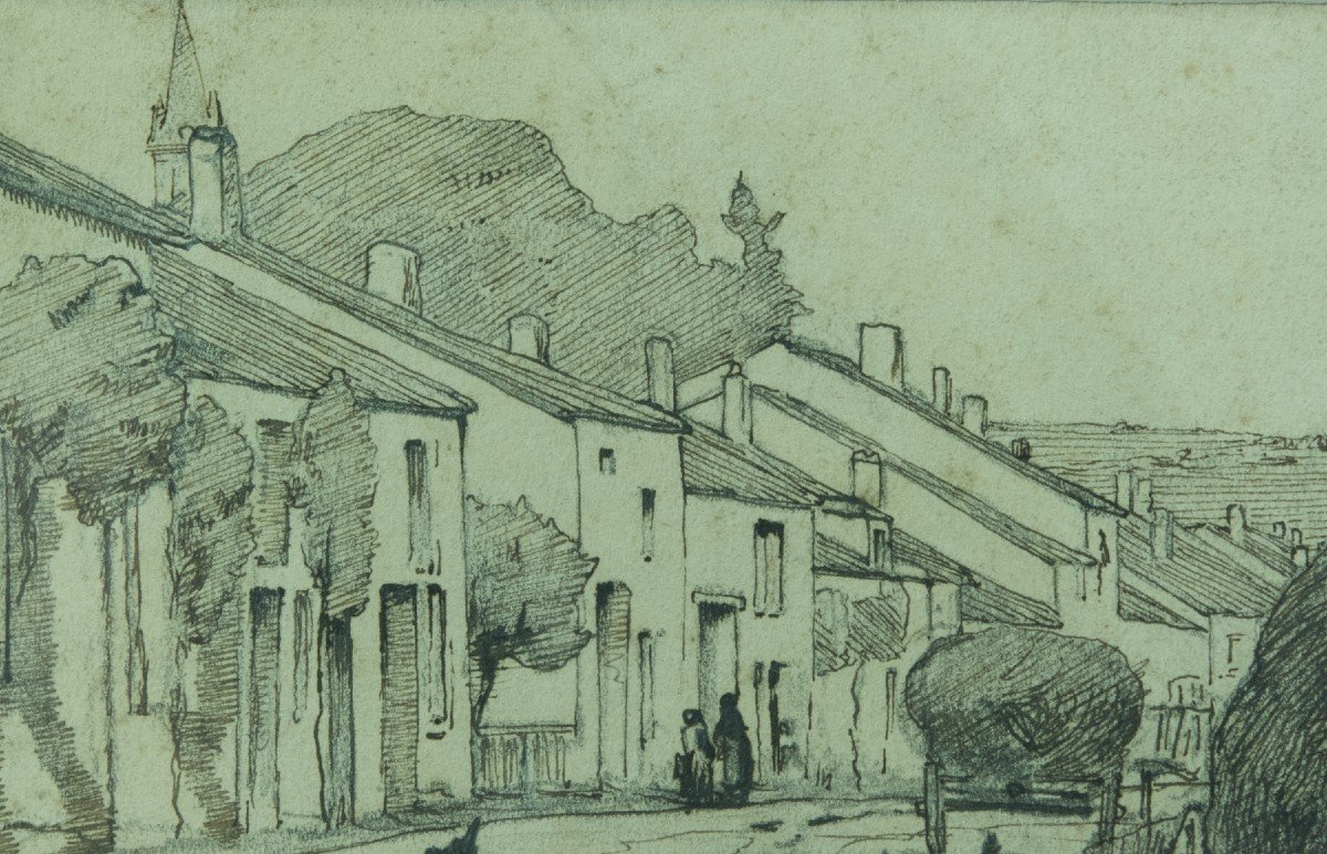 Gabriel Guerin Old Drawing Bourbonne-les-bains Animated View Meules Village 1900-photo-2