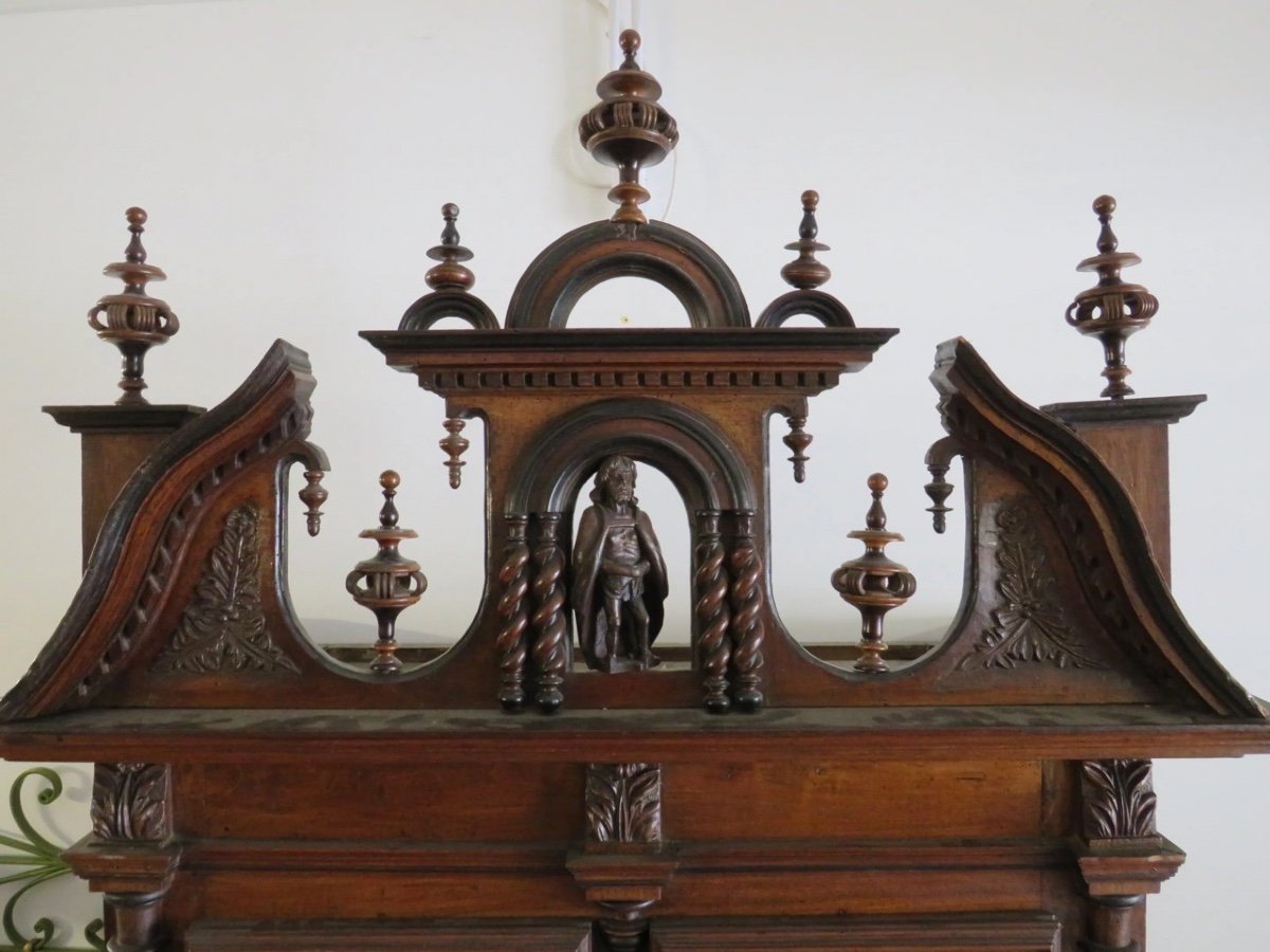 Ancien Buffet  17 ème Mascaron Bois Sculpté Diminutif Grotesque Art populaire Noyer-photo-3