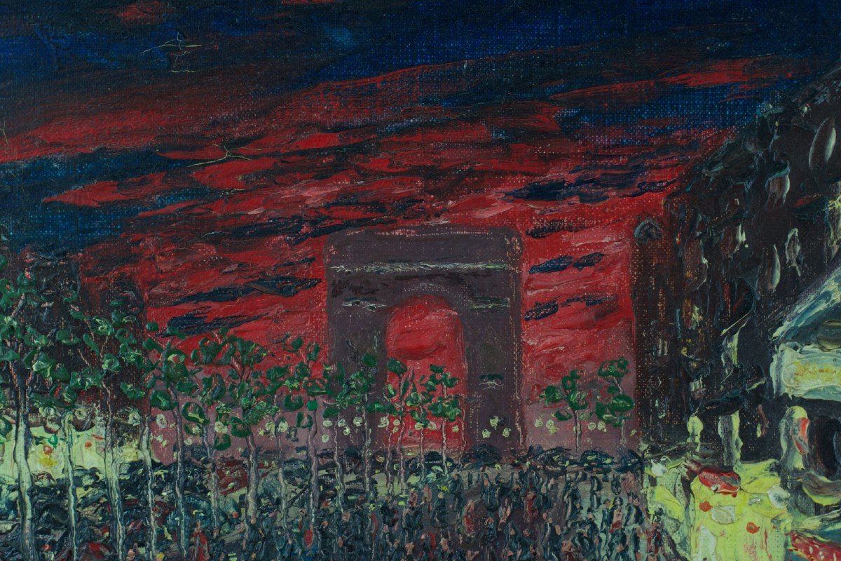 Painting Paris The Champs Elysées Raymond François Georges V Cinema Lord Byron 1950 Summer Evening-photo-2