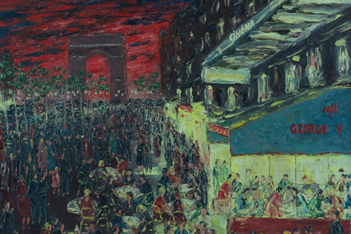 Painting Paris The Champs Elysées Raymond François Georges V Cinema Lord Byron 1950 Summer Evening-photo-5