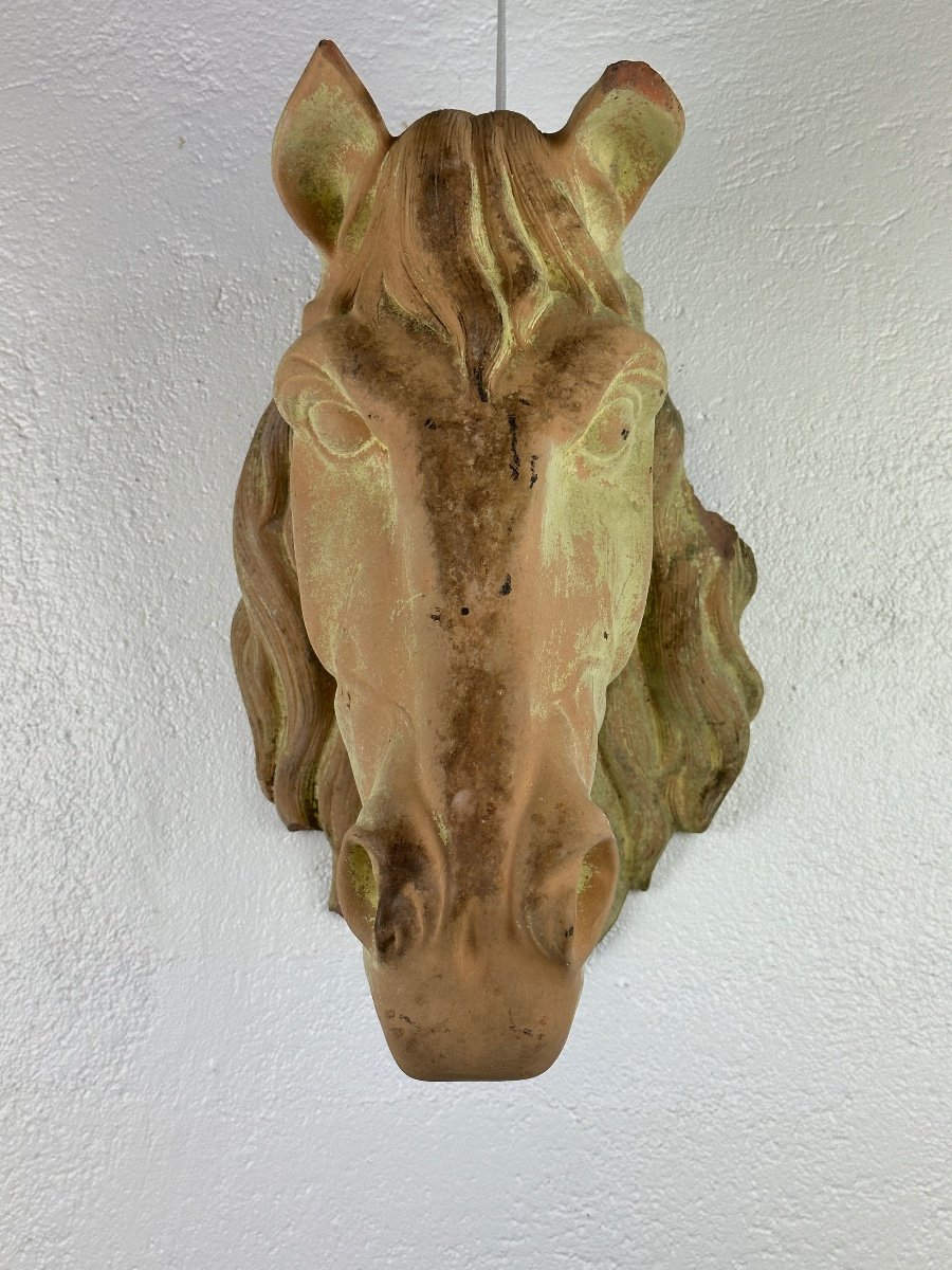 Old Large Terracotta Horse Head Sign Mandeville And Bernier Haras 19th Decor-photo-3