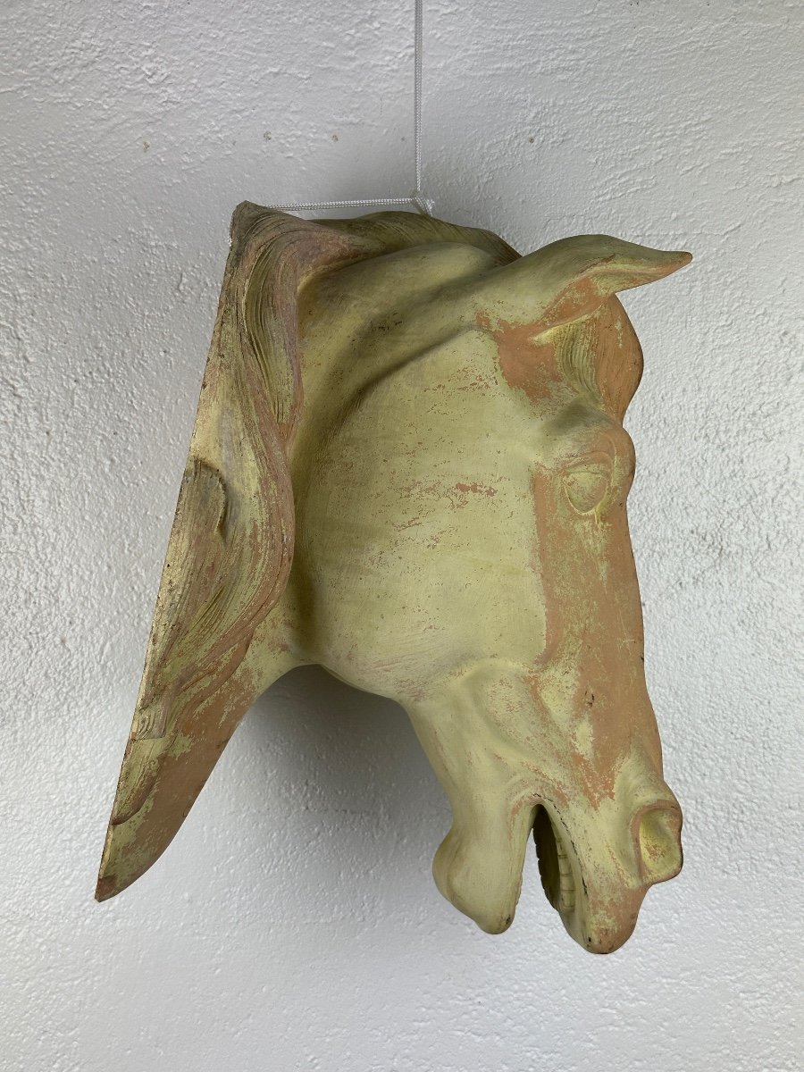 Old Large Terracotta Horse Head Sign Mandeville And Bernier Haras 19th Decor