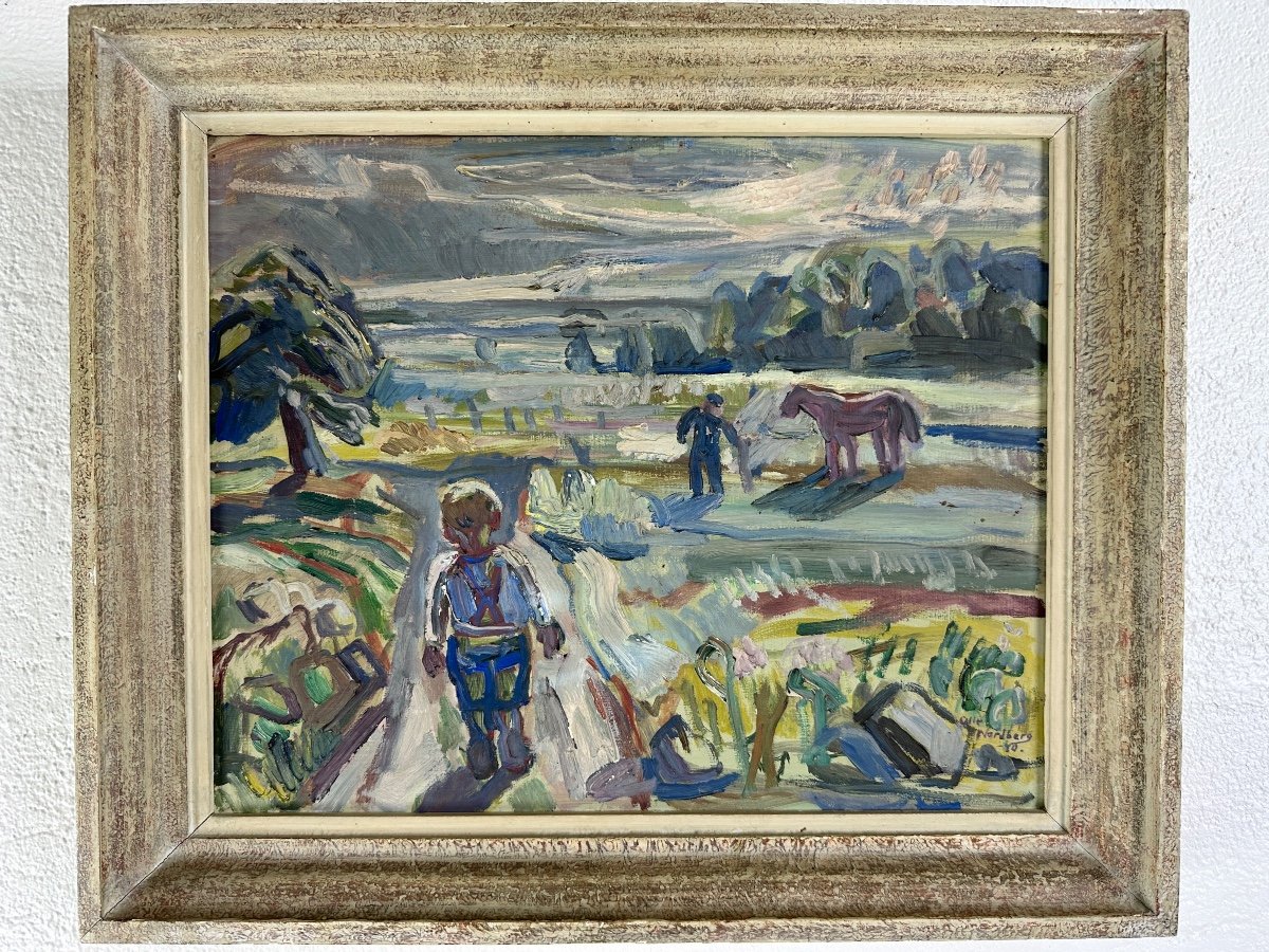 Olle Nordberg Old Fauve Expressionist Painting 1960 Animated Landscape Sweden Design-photo-2