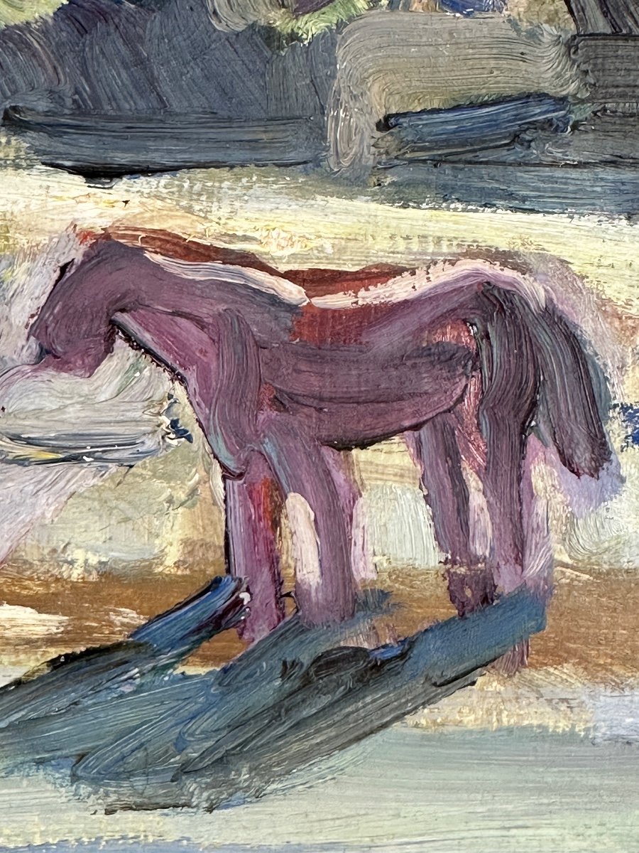 Olle Nordberg Tableau Ancien Expressionniste Fauve  1960 Paysage Animé Suède Design-photo-3