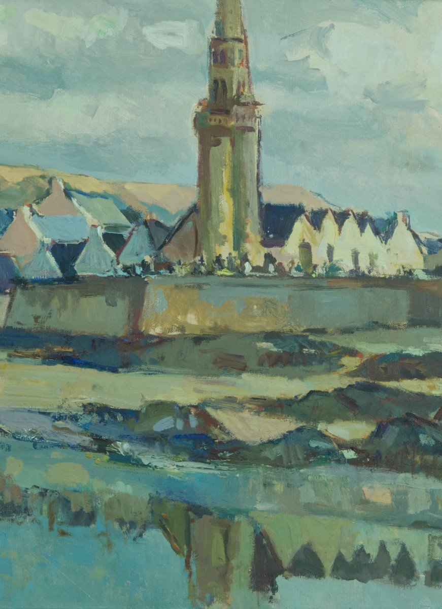 Marcel Bertoin  Tableau Ancien Breton Eglise Saint-michel-de-grève Cimetière Marin 1950 Marine 