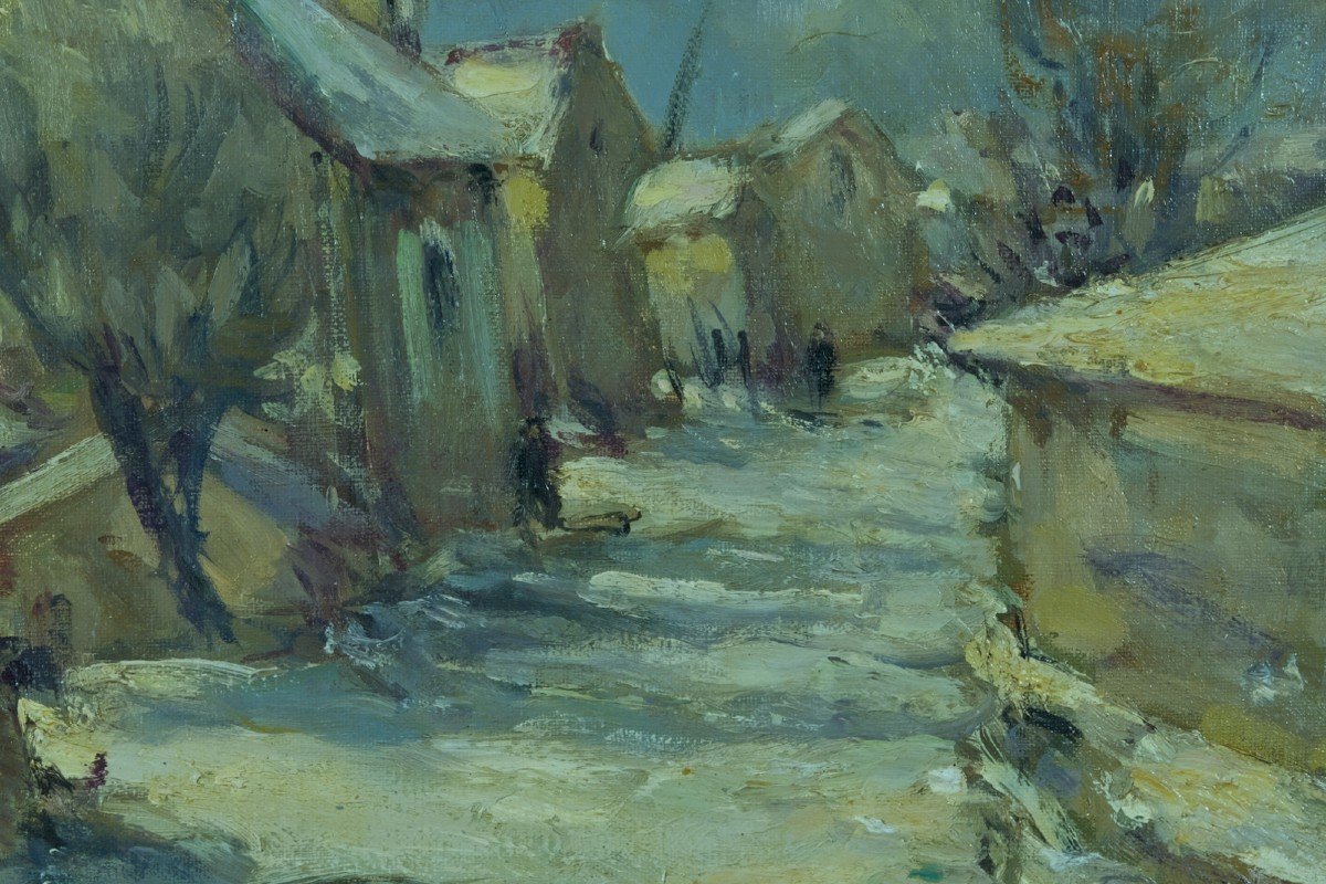 André Villaret Old Painting Hst Impressionist Landscape Aveyron Snow Village Impressionist-photo-2
