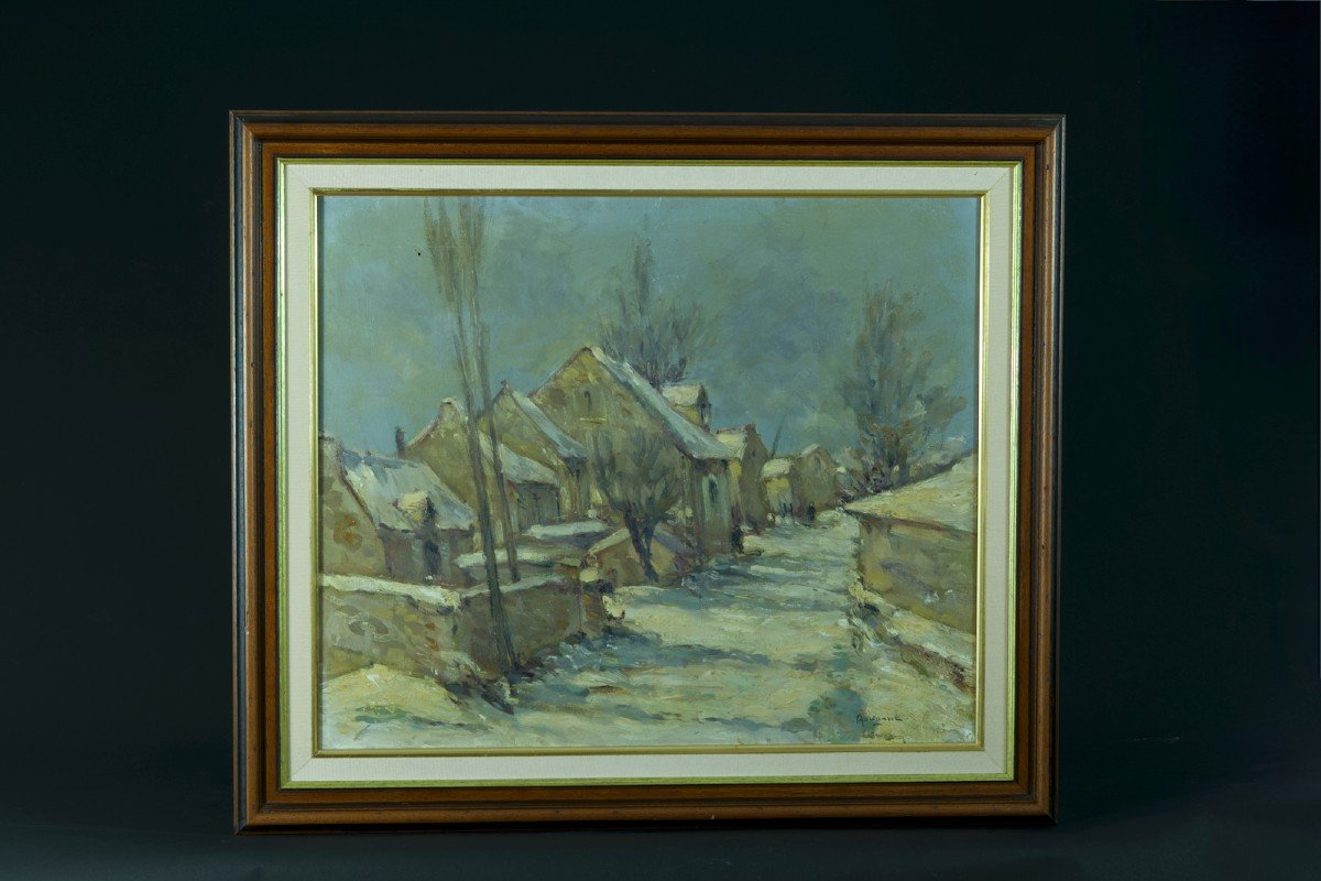 André Villaret Old Painting Hst Impressionist Landscape Aveyron Snow Village Impressionist-photo-3