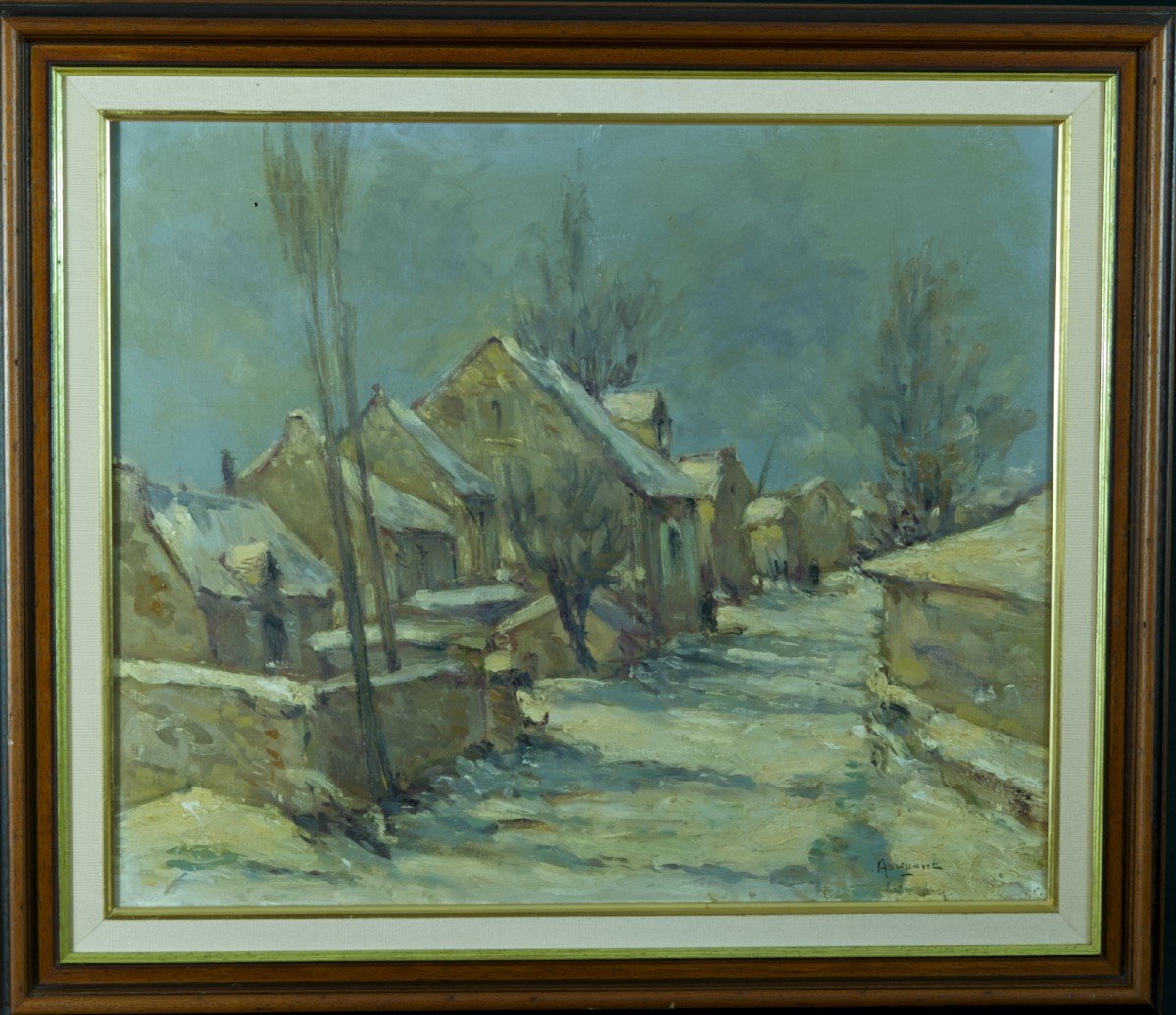 André Villaret Old Painting Hst Impressionist Landscape Aveyron Snow Village Impressionist-photo-4