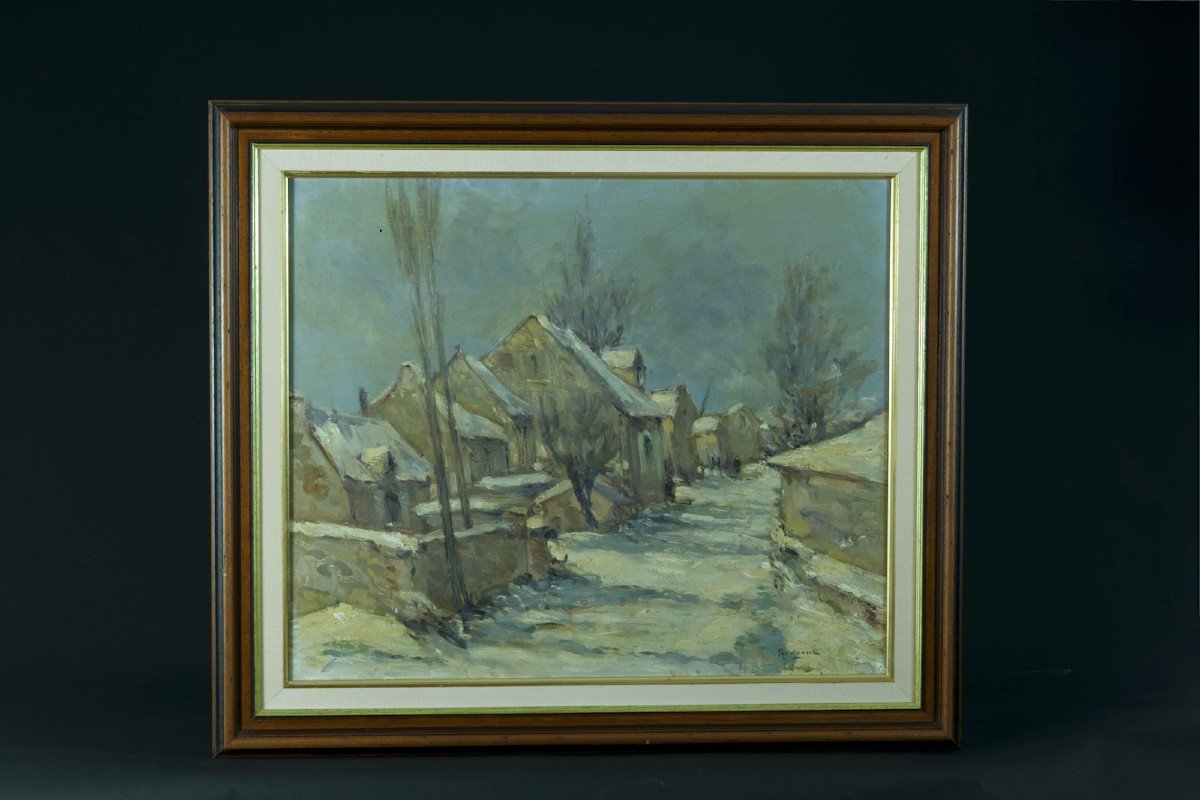 André Villaret Tableau Ancien Hst Impressionniste Paysage Aveyron Neige Village Impressionniste-photo-5
