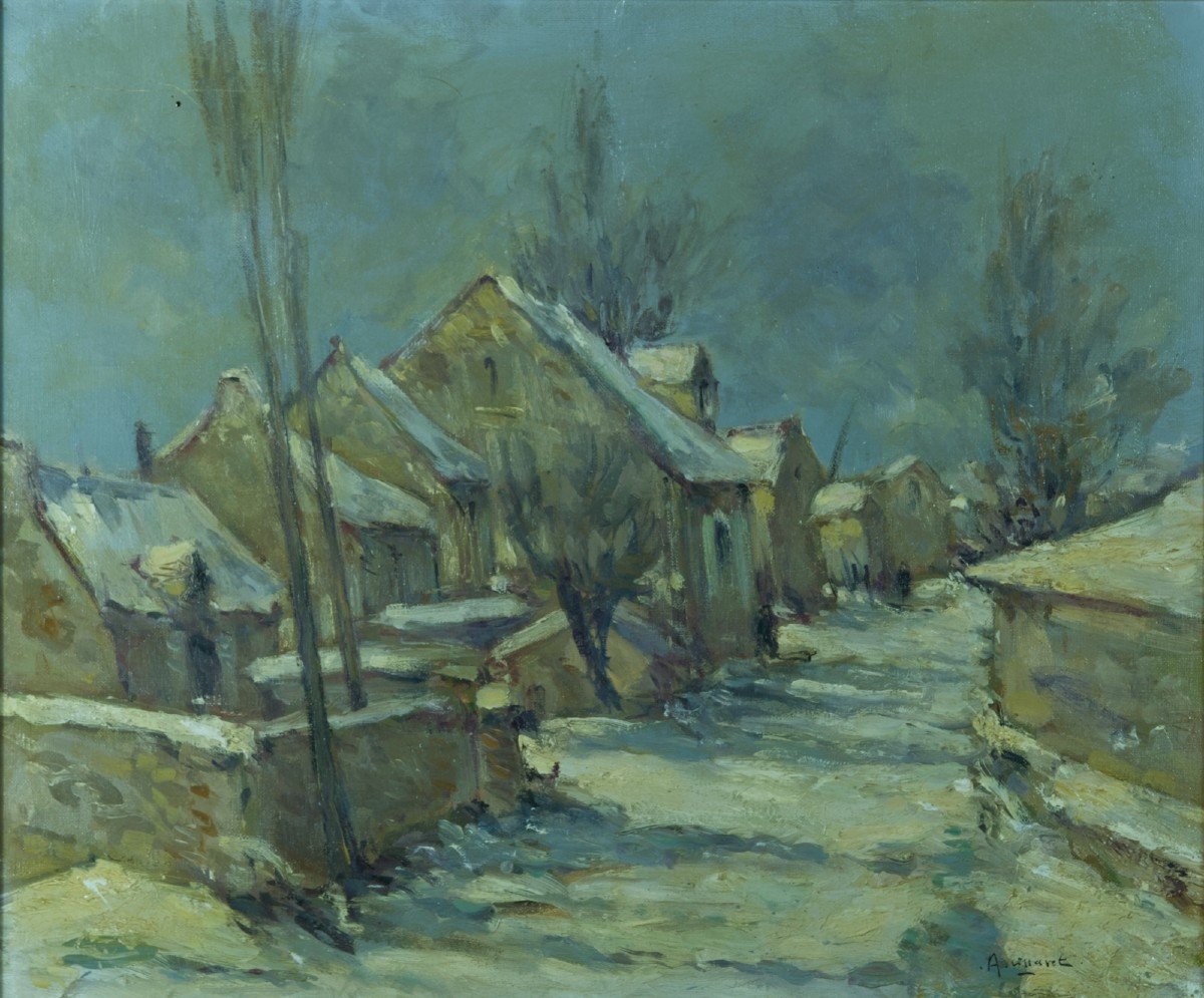 André Villaret Old Painting Hst Impressionist Landscape Aveyron Snow Village Impressionist