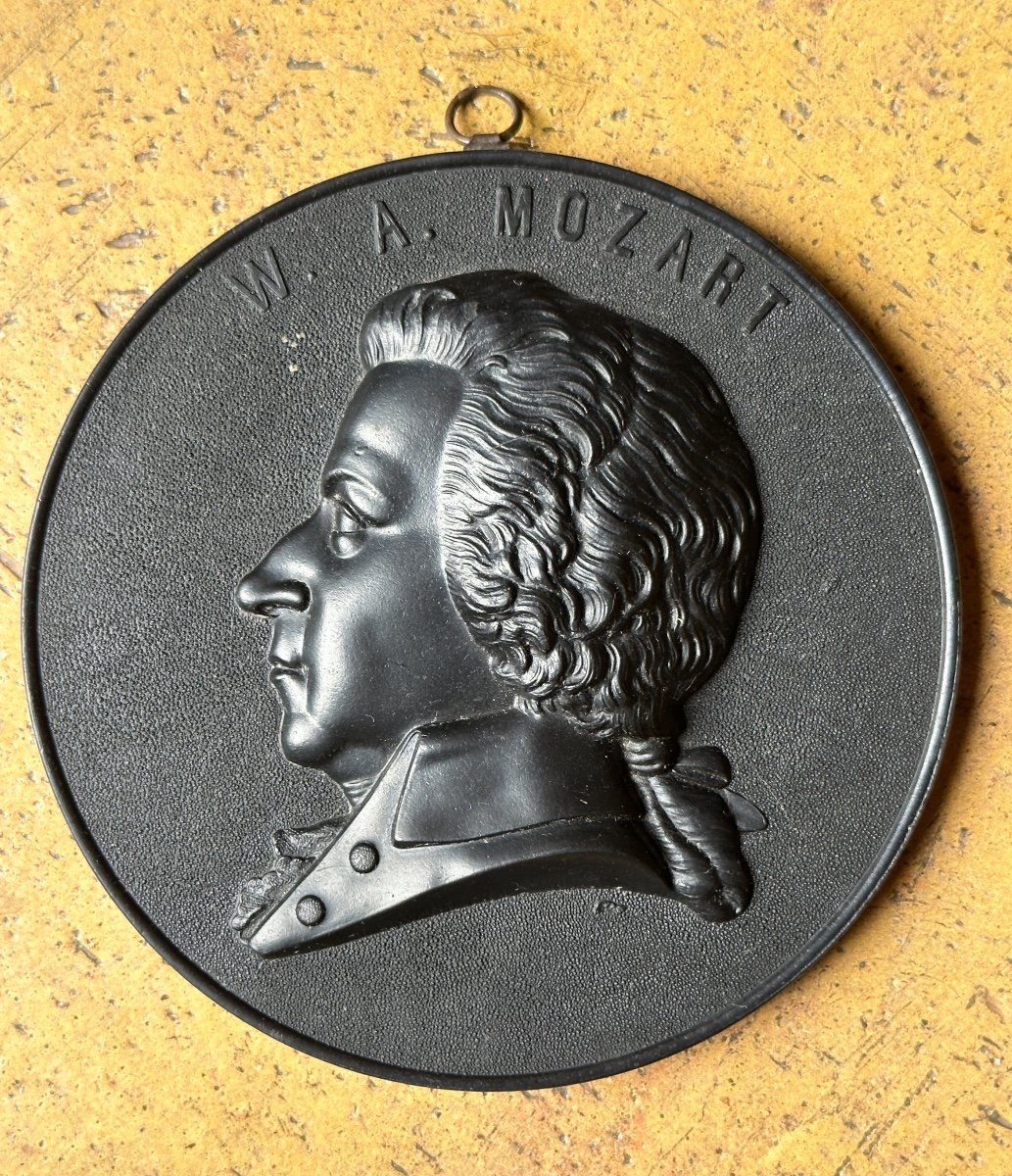 Ancien Portrait Wolfgang Amadeus Mozart Profil Gutta Percha Bois Durci Musique-photo-2