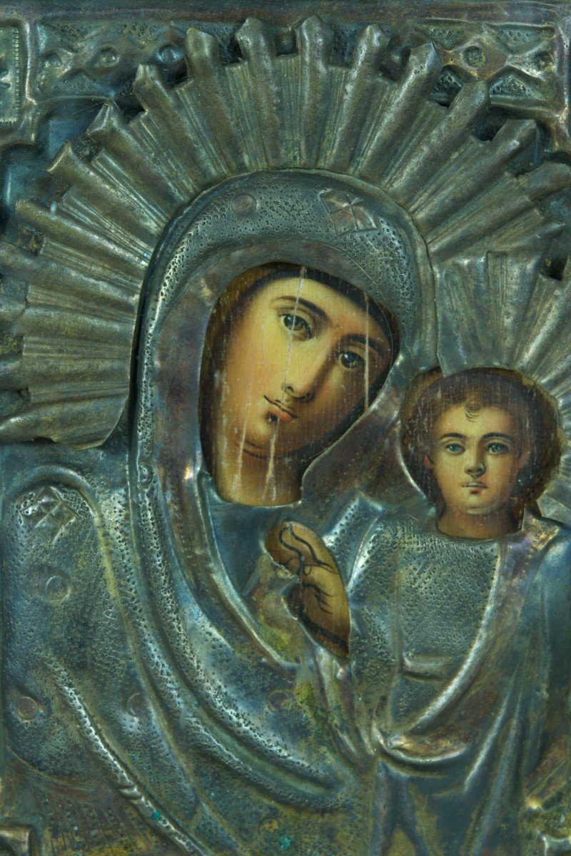 Ancienne  Icône Russe Voyage Coffret Vitrine Vierge à l'Enfant Christ Pantocrator  X  2-photo-4