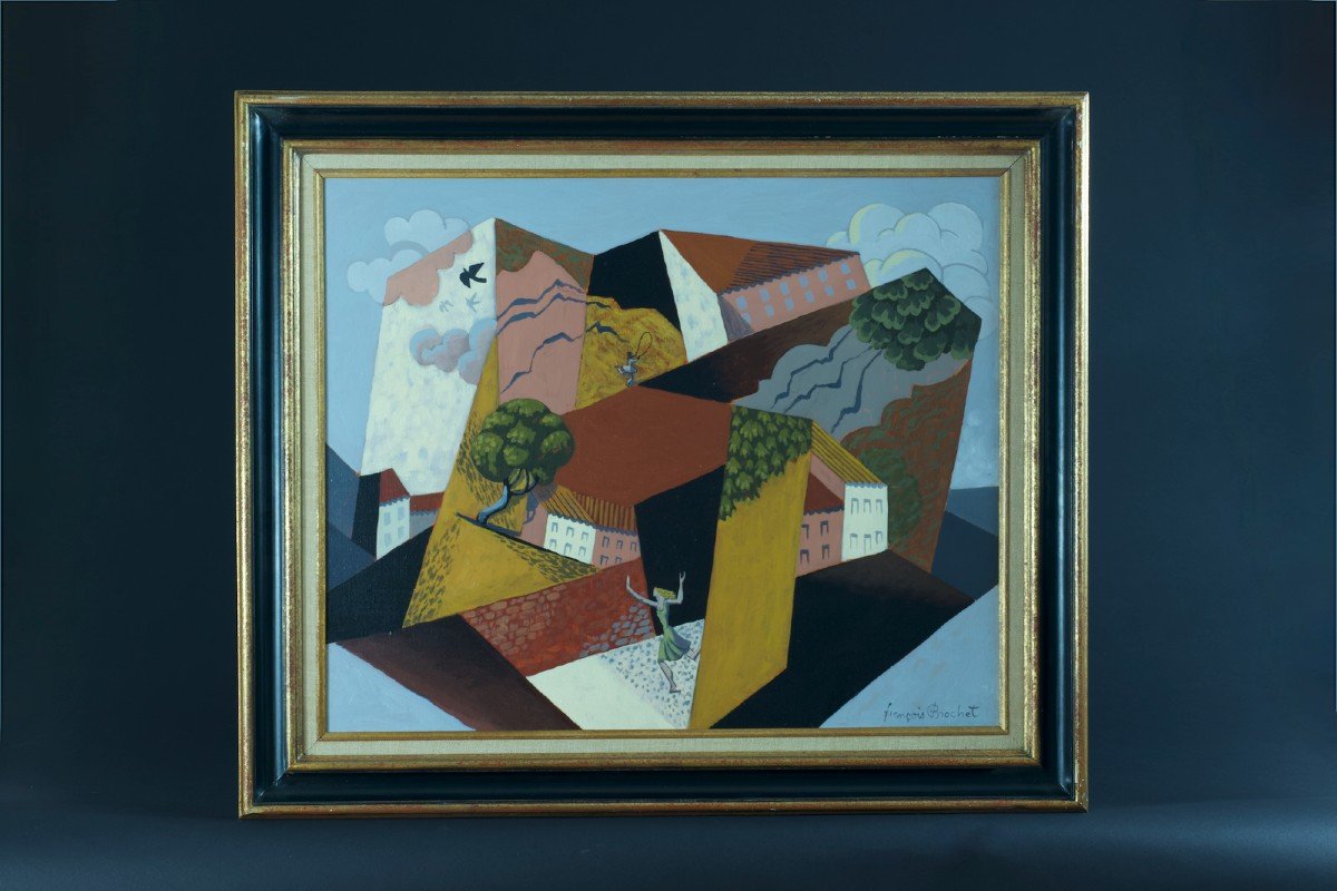 François Brochet Beautiful Cubist Metaphysical Painting Animated Landscape Le Corbusier De Chirico Hst-photo-2